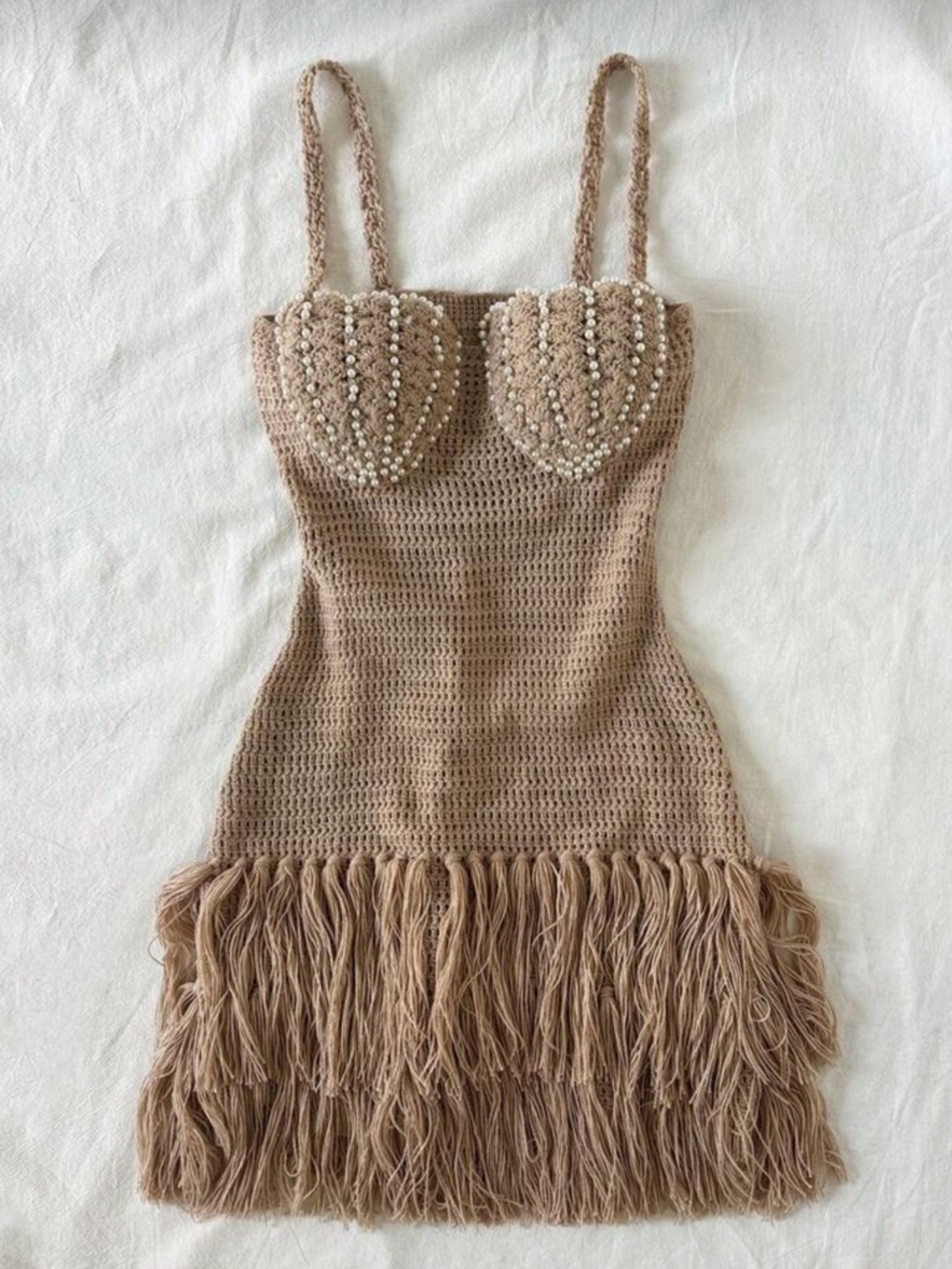 WILA Beige Crochet Fringe Mini Dress - Picture 2 of 6